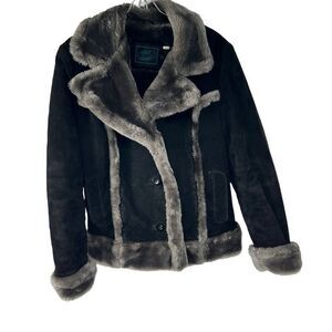 Vtg 90s Steve Madden Leather Bomber Jacket Faux Fur Lined Coat‎ Black Women’s